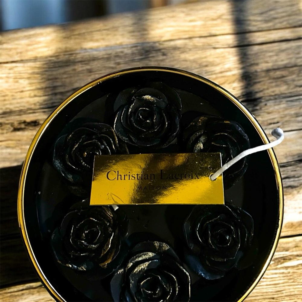 Christian Lacroix Black Rose Decorative Box with Gold Plate